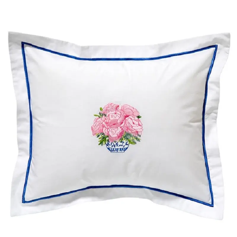 Boudoir Pillow Cover In Romantic Pink Pot-Of-Peonies Design 1