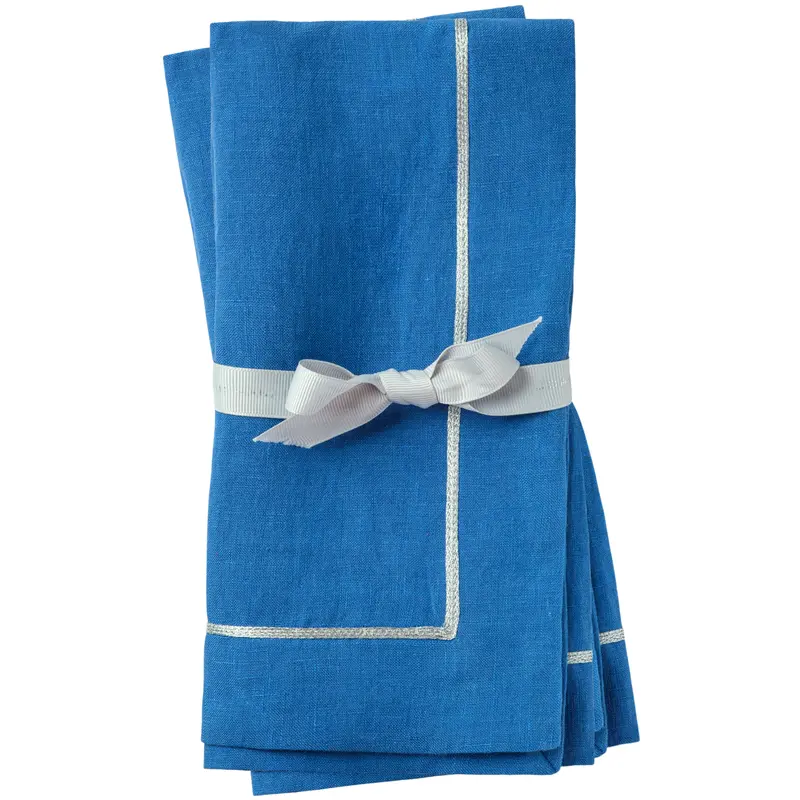 Bright Blue Cotton Napkins With Silver Trim – 2-Piece Set 1