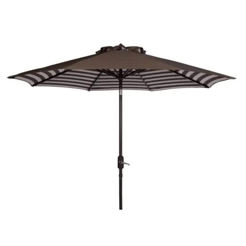 Brown And White Striped Crank-Operated Outdoor Umbrella 1