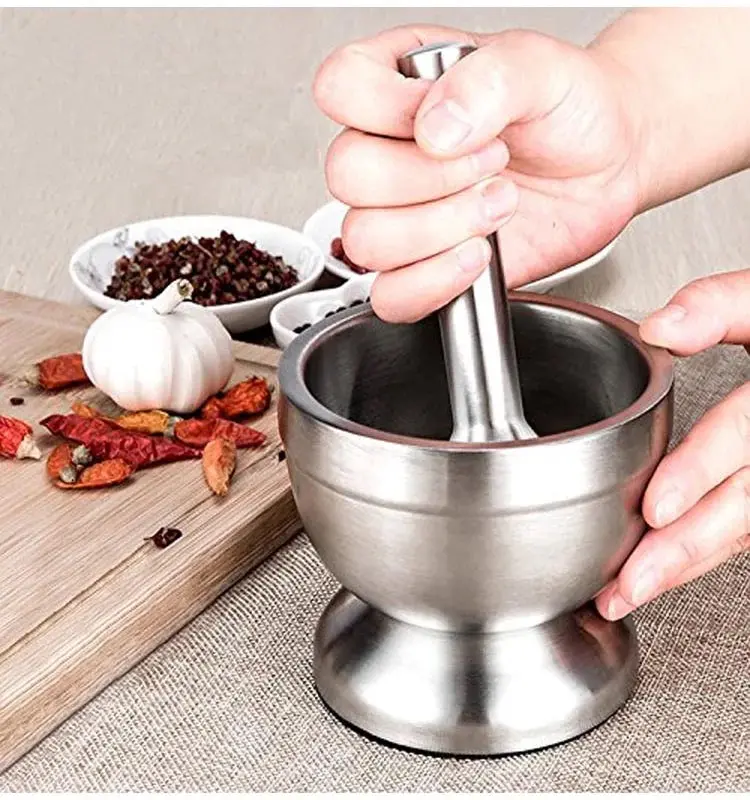 Brushed Stainless Steel Spice Grinder & Mortar-Pestle Combo (Imam Dasta Style) 1