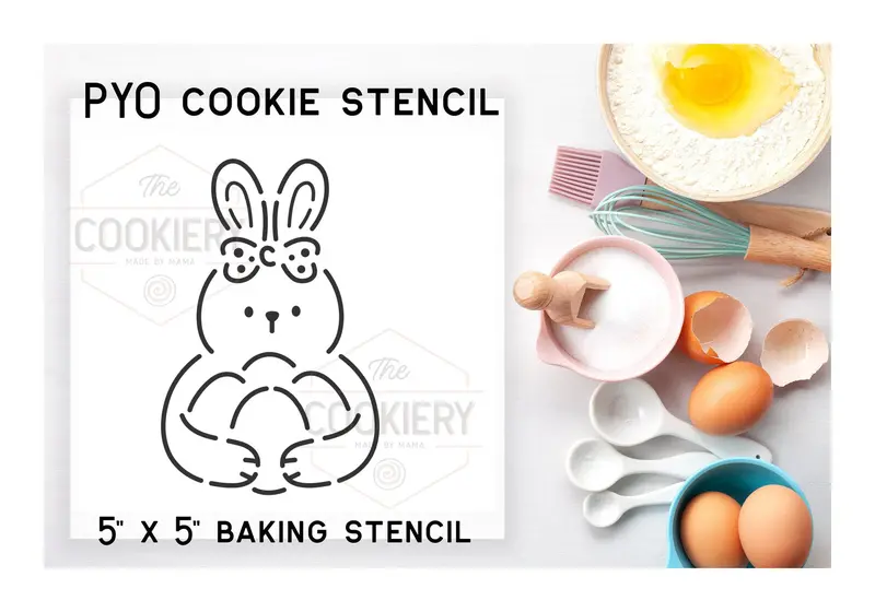 Bunny With Decorative Egg Stencil – Premium Cookie And Airbrush Template 1