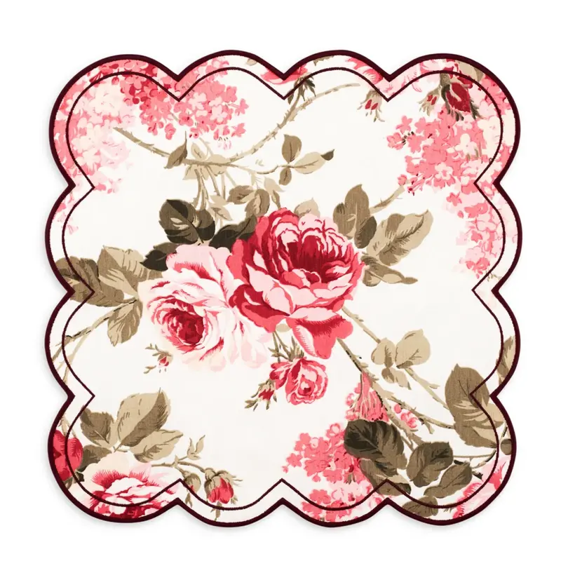 Burgundy And Pink Rose-Design Dinner Napkin 1