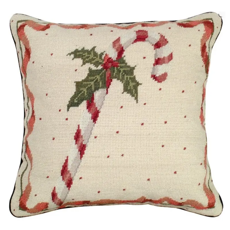 Candy Cane Holiday Throw Pillow – Hand-Stitched Design 1
