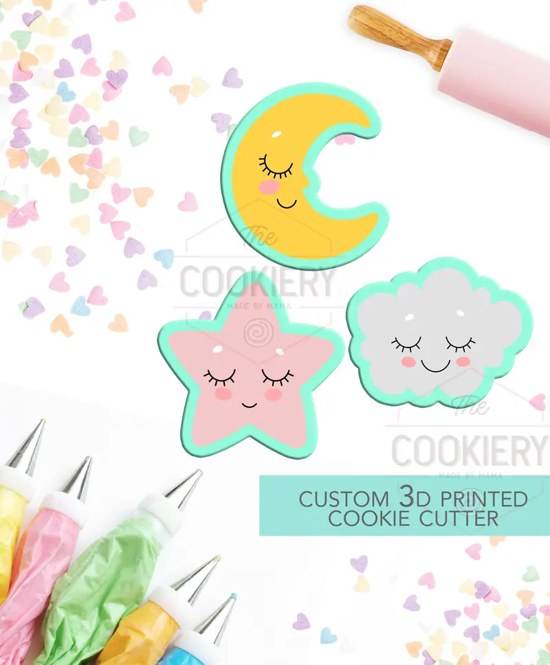 Celestial Mini Cookie Cutter Set – Star, Moon & Cloud Trio – 3D Printed Baking Tools – Tck21100 1