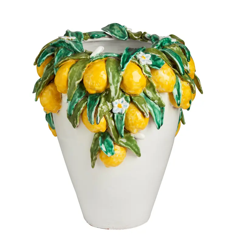 Ceramic Vase Arranged With Realistic Lemon Accents 1