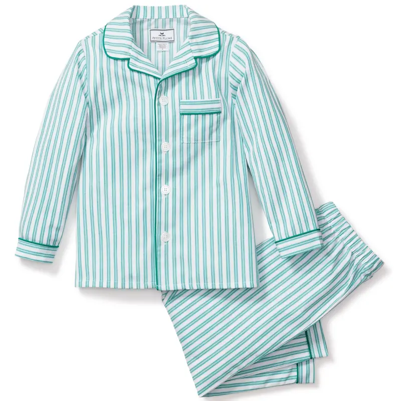Children’S Emerald Ticking Twill Pajama Set 1