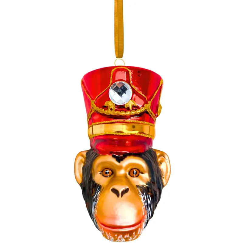 Chimpanzee Head Sculpture Glass Christmas Ornament 1