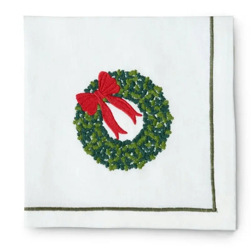 Christmas Wreath Embroidered Napkins – Set Of Four Festive Linen Napkins 1