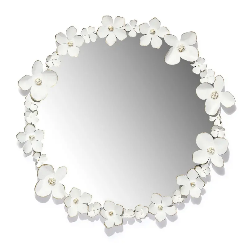 Circular Wall Mirror With Handcrafted Floral Motif Frame 1