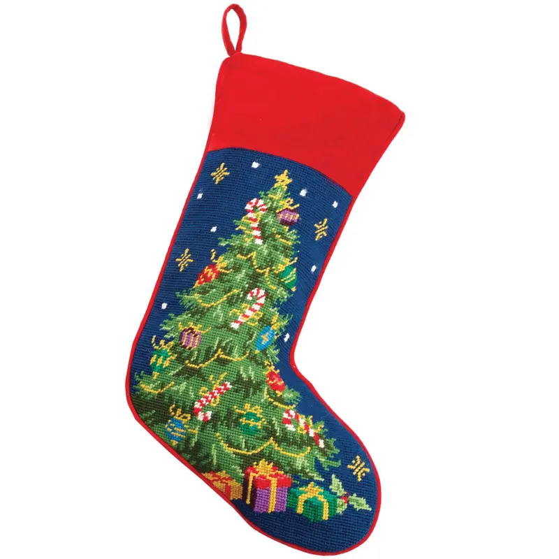 Classic Christmas Tree Design Needlepoint Stocking 1