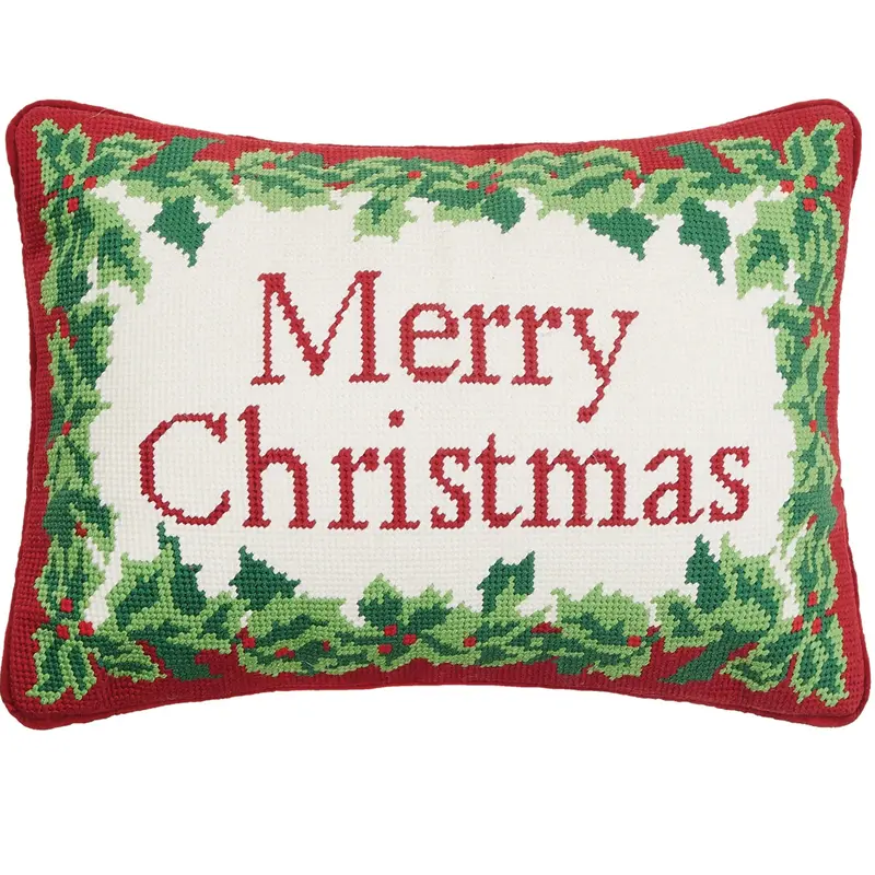 Classic Merry Christmas Embroidered Pillow 1