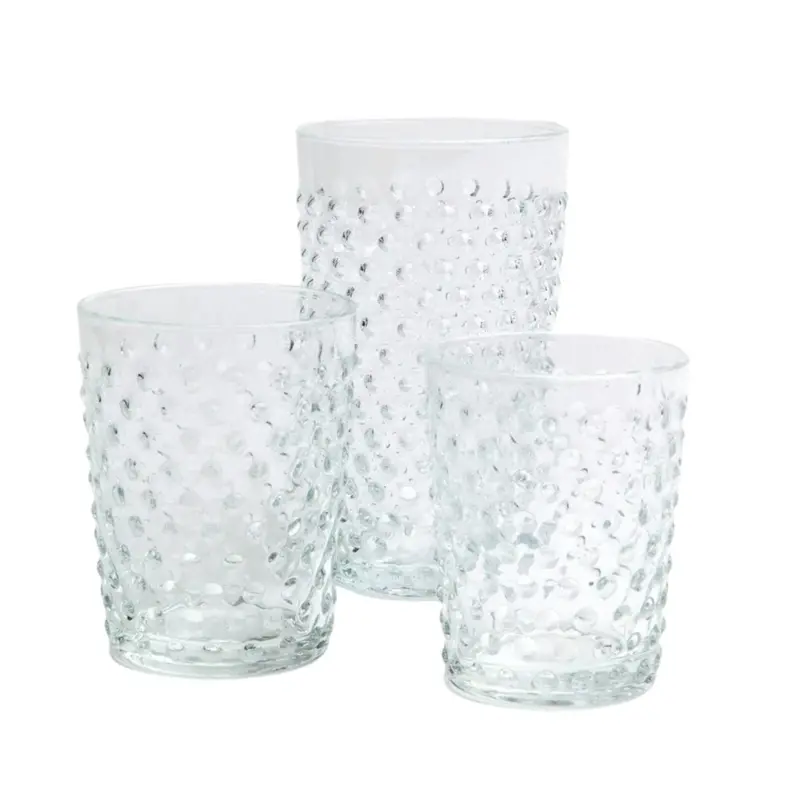 Clear Hand-Blown Glasses Featuring Raised Dot Texture 1