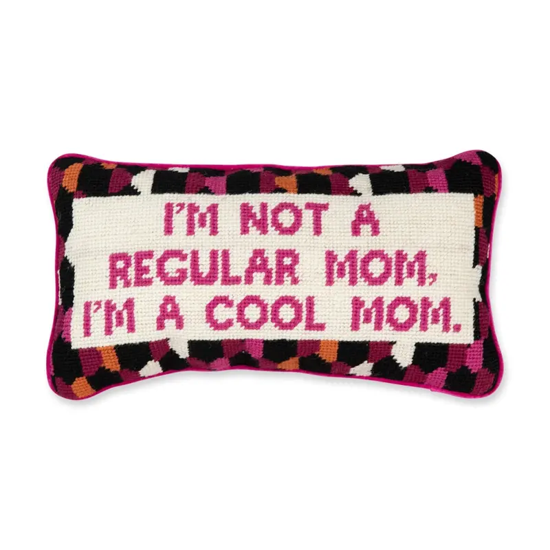 'Cool Mom' Needlepoint Pillow – Playful, Trendy Embroidered Cushion 1