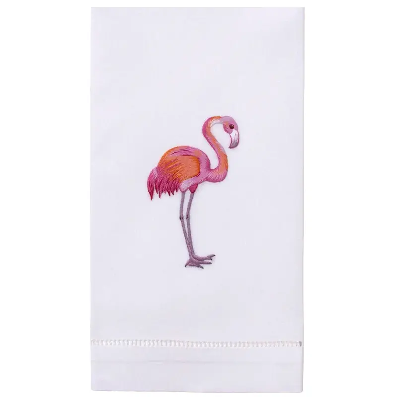 Cotton Flamingo Hand Towels – White Kitchen Or Bath Linens 1