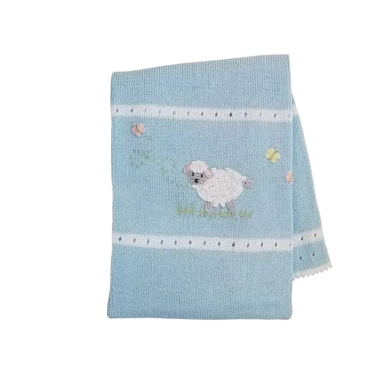 Cozy Blue Lamb-Print Baby Blanket 1