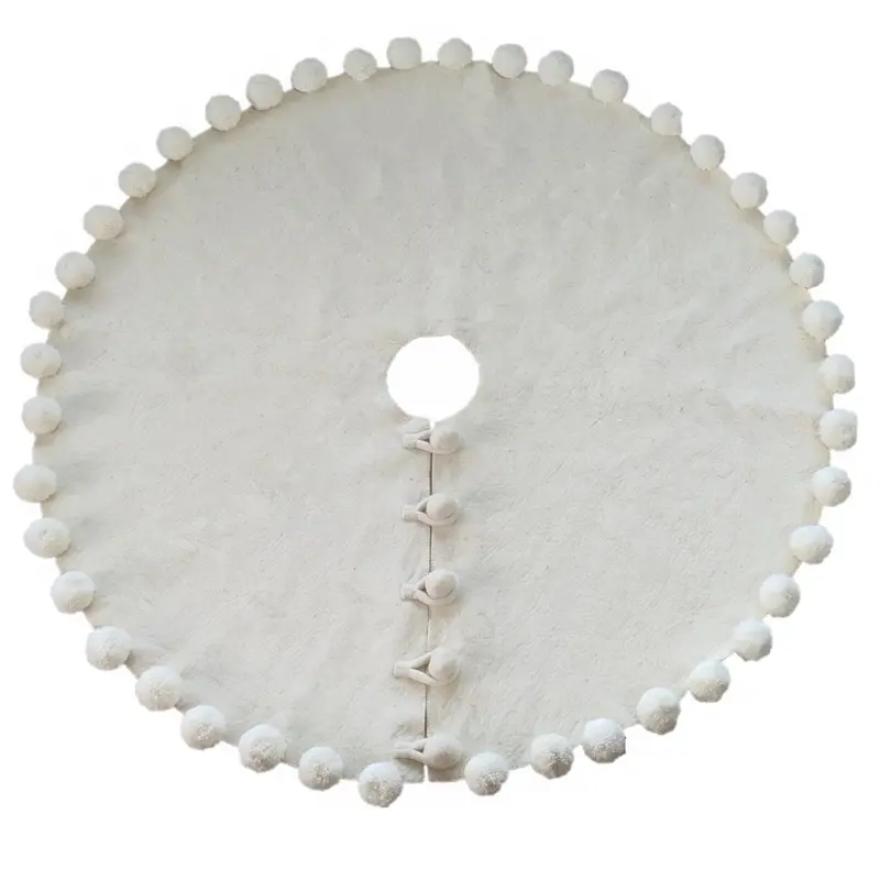 Cream Felt Christmas Tree Skirt With Pom-Pom Trim – 84 Inch Diameter 1