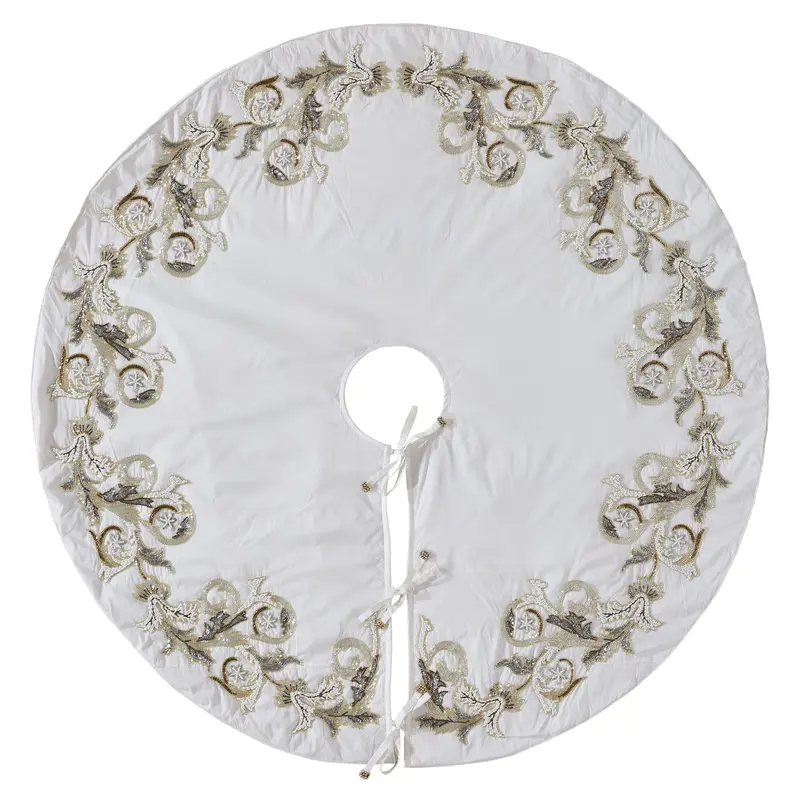 Cream Silk Christmas Tree Skirt – Imperial Hand-Beaded Design, 60" 1