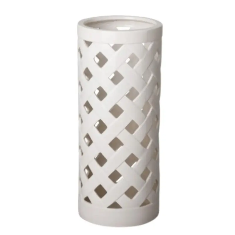 Crisscross White Ceramic Umbrella Stand 1