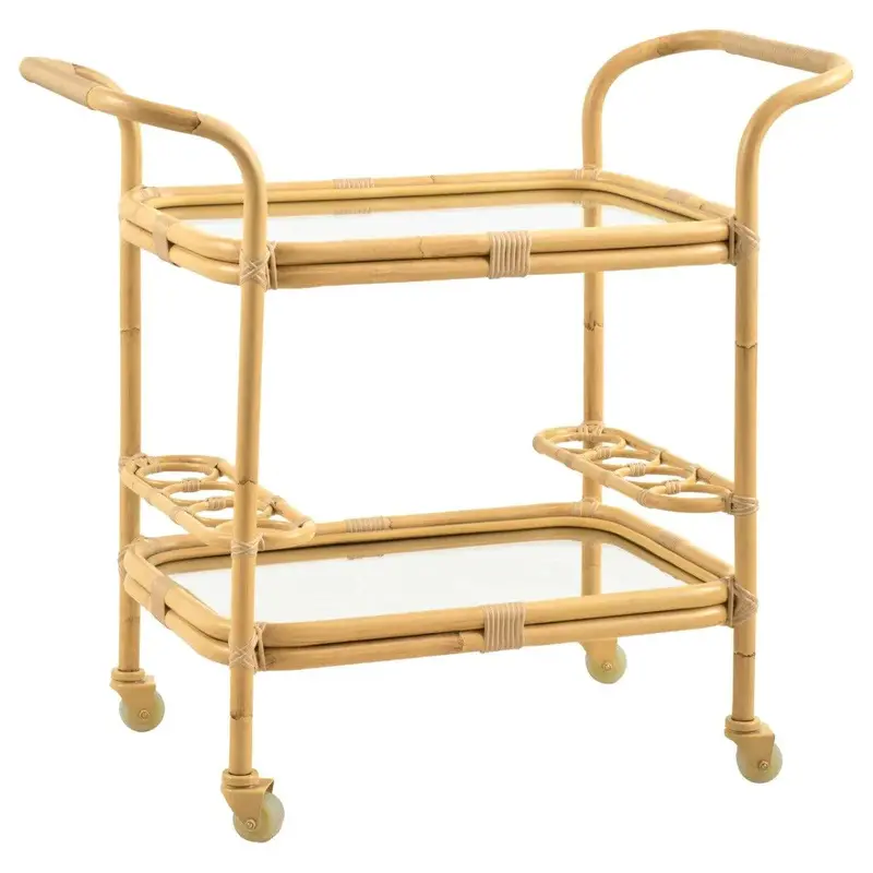 Danish Modern Aluminum Bar Cart With Faux Rattan Accents 1