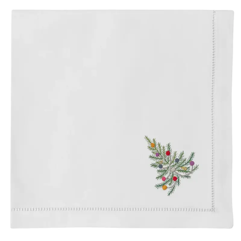 Decorated Christmas Tree–Print White Cotton Napkins 1