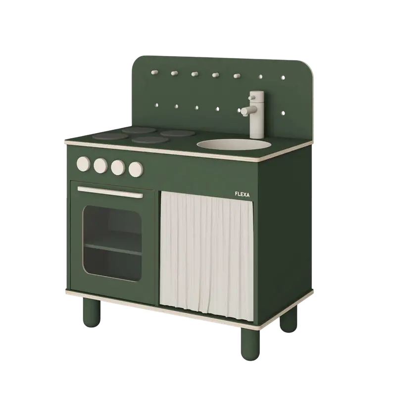 Deep Green Wooden Kitchen Playset With Functional Features 1