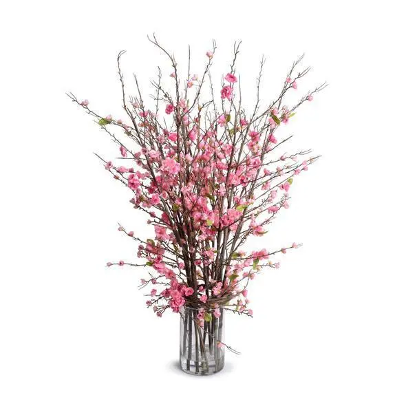 Delicate Pink Cherry Blossom Silk Arrangement In Cylindrical Glass Vessel 1