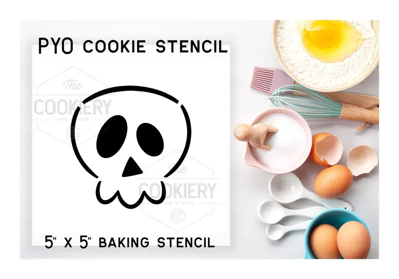 Detailed Skull Outline Stencil – Customizable Cookie & Airbrush Design Tool 1