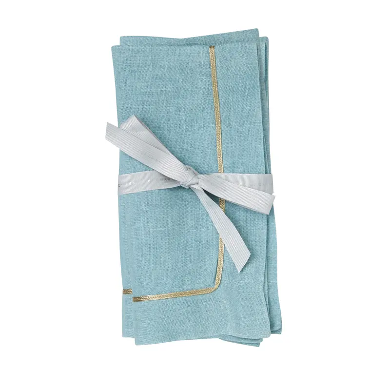 Duck Egg Blue Dinner Napkins With Gold Trim – Set Of 2 1