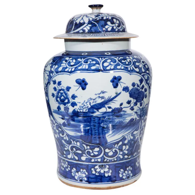 Dynasty-Style Temple Jar With Floral Bird Panel Design 1