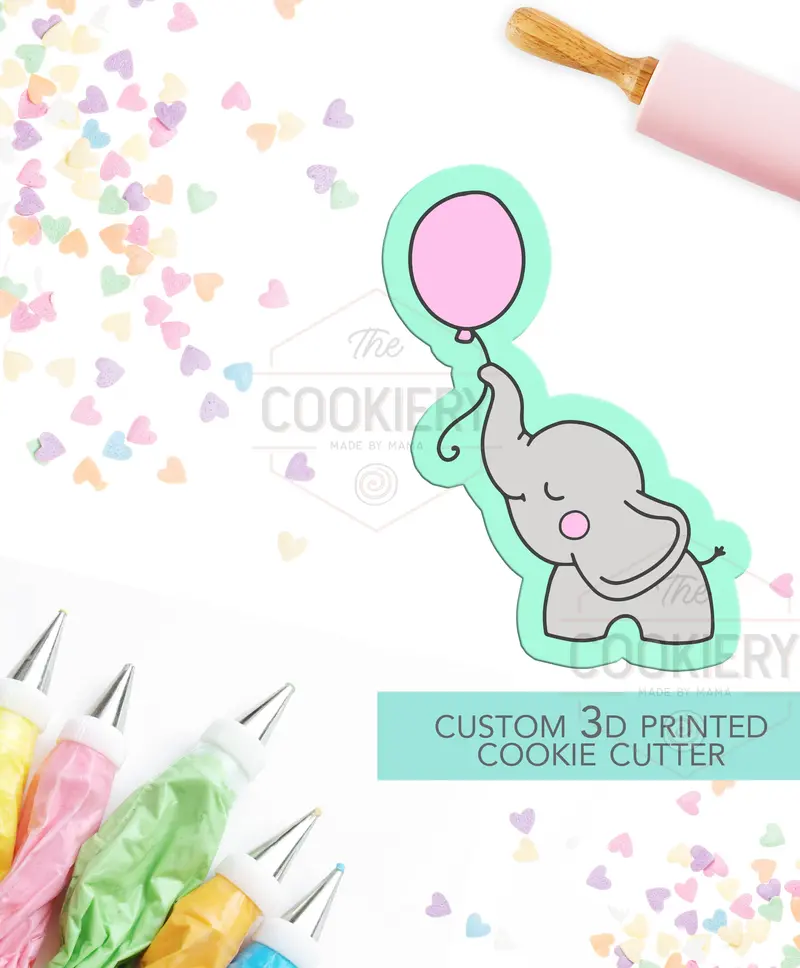 Elephant Holding Balloon Cookie Cutter – Adorable Animal-Themed Baking Shape (Tck34138) 1