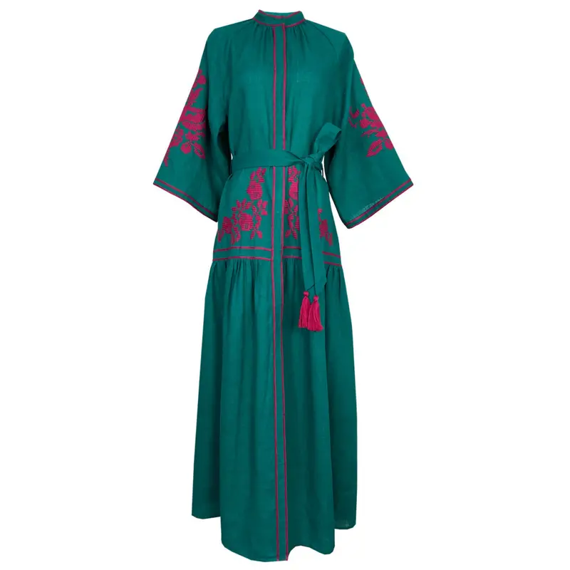 Emerald And Pink Swan Silhouette Dress 1