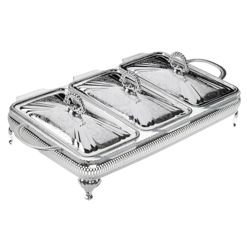 English Silver-Plated Triple Casserole Dish Set With Lids 1