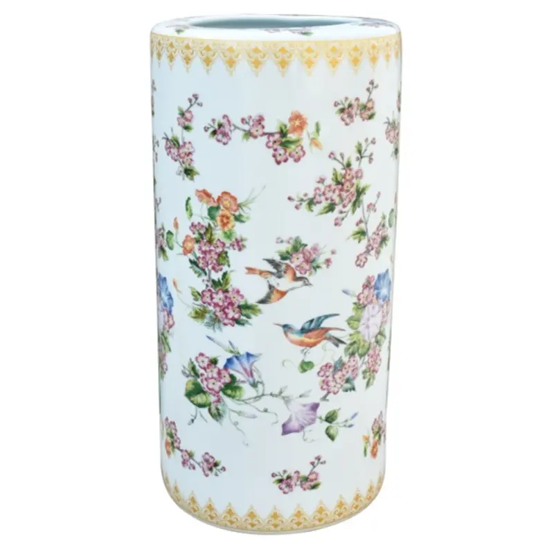 Famille Rose Porcelain Umbrella Stand With Ornate Detailing 1