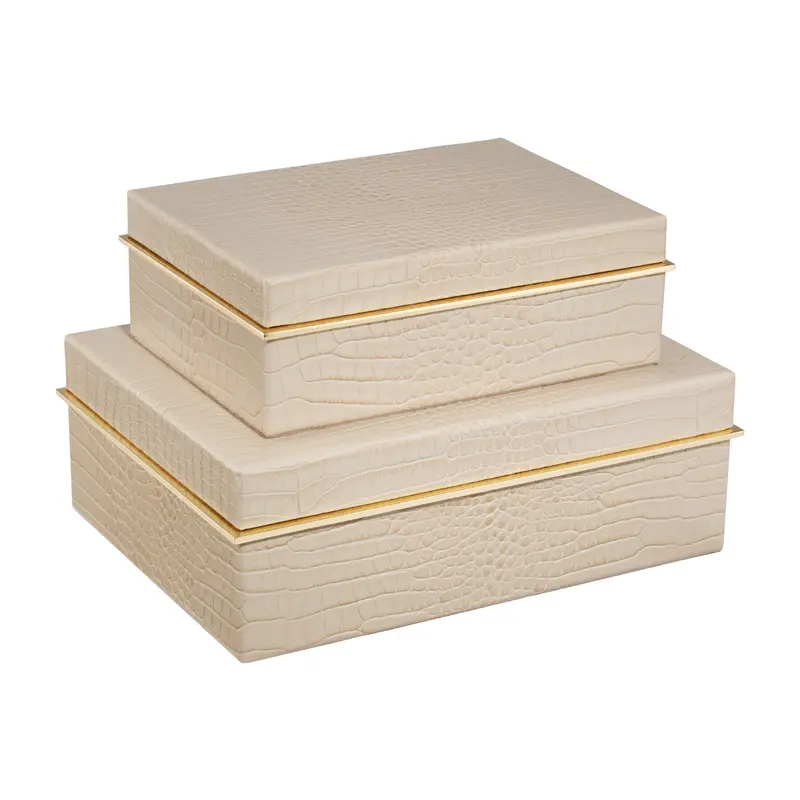 Fawn Textured Croc-Leather Storage Box 1