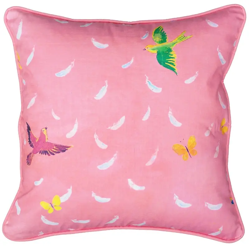 Feathers Motif Pillow Cover In Soft Rose Tone 1