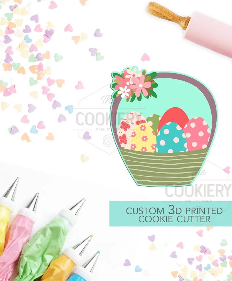 Floral Easter Egg Basket Cookie Cutter – Springtime Wicker Basket Design – Tck12144 1