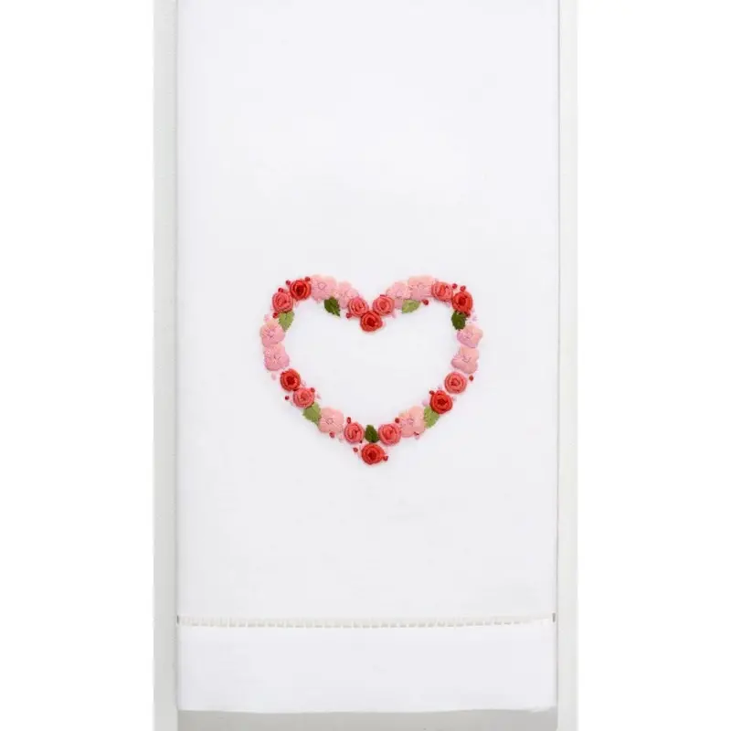 Floral Heart Motif Hand Towels In Soft Cotton 1
