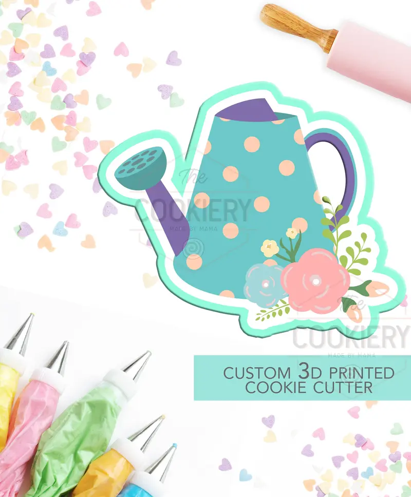 Flower-Filled Watering Can Cookie Cutter – 3D Printed Gardening-Inspired Baking Tool 1