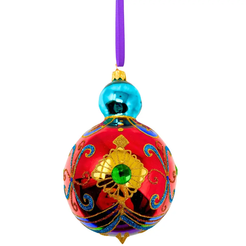 Garnet Sparkling Gem Glass Holiday Bauble 1