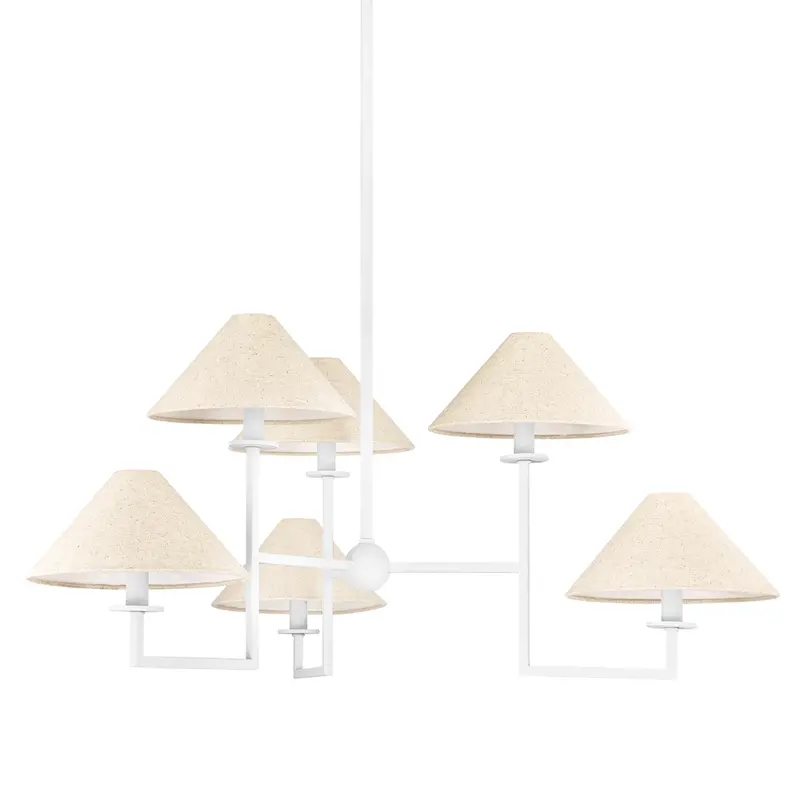 Gladwyne Six-Light Textured White Chandelier With Natural Linen Shades 1