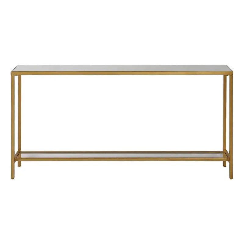 Gold-Leafed Console Table With Beveled Mirror Top 1