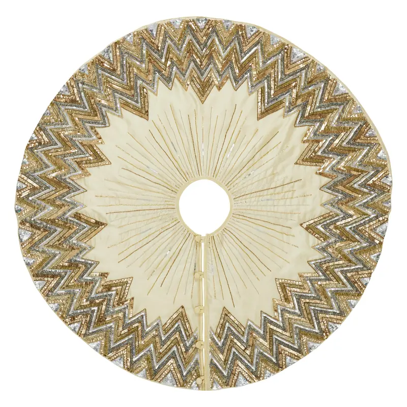 Hand-Bejeweled Tree Skirt: Metallic Starburst On French Vanilla Silk 1