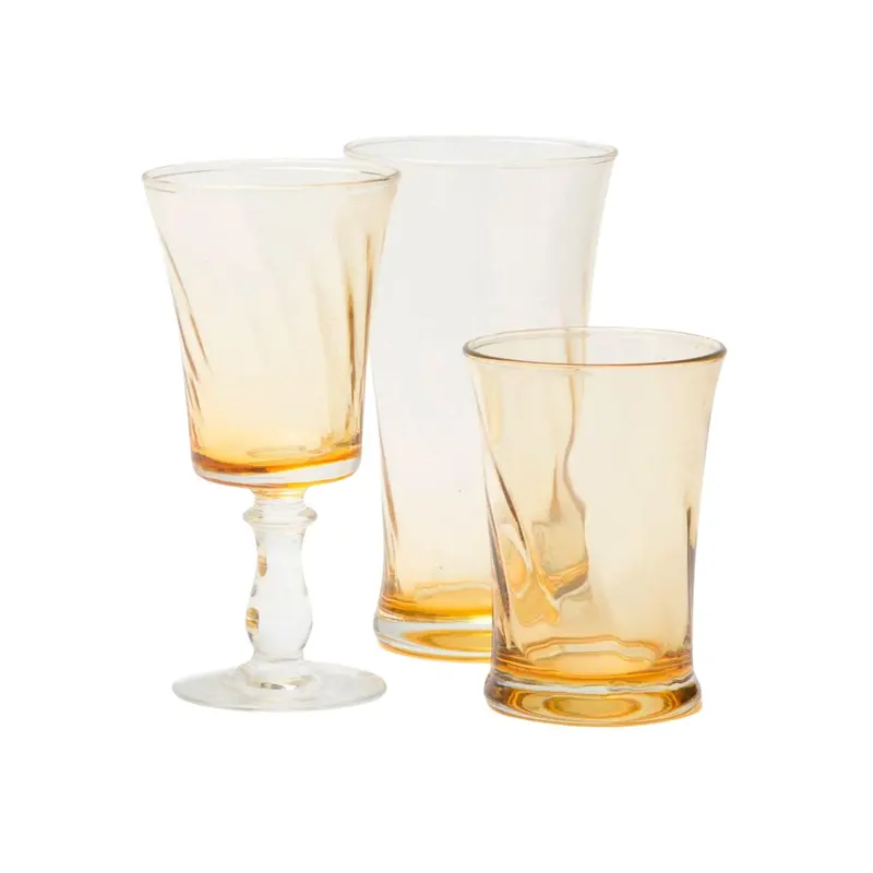 Hand-Blown Yellow Drinking Glasses With Spiral Design 1