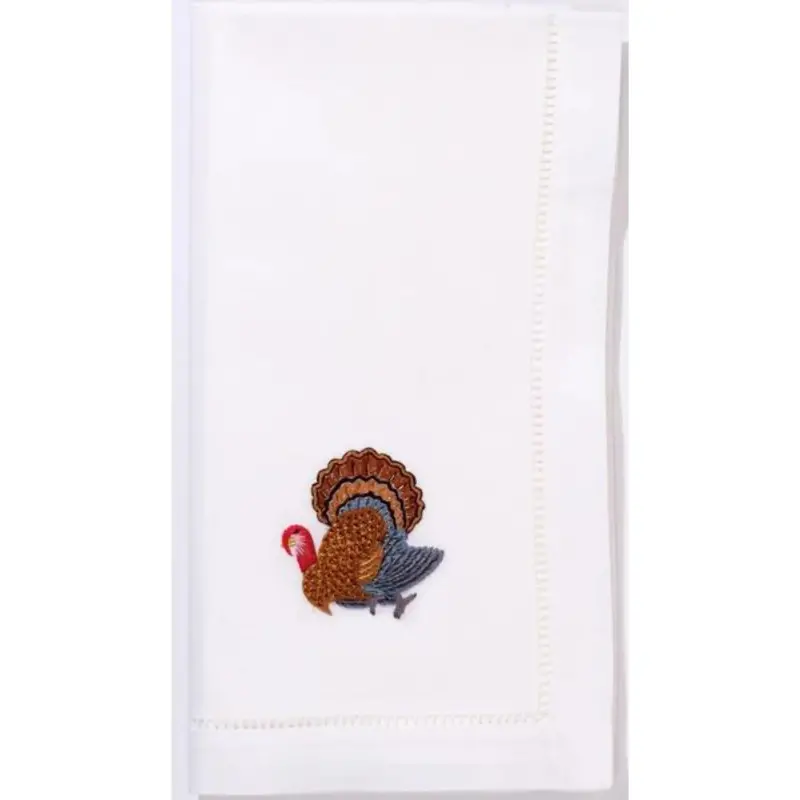 Hand-Embroidered Thanksgiving Turkey Dinner Napkins 1