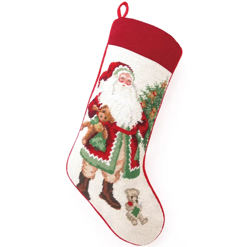 Hand-Stitched Santa & Teddy Bear Holiday Stocking 1