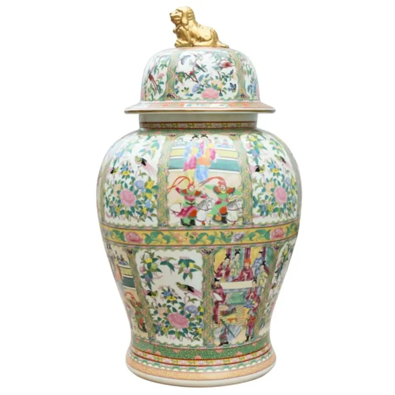 Handcrafted Porcelain Rose Medallion Temple Jar 1