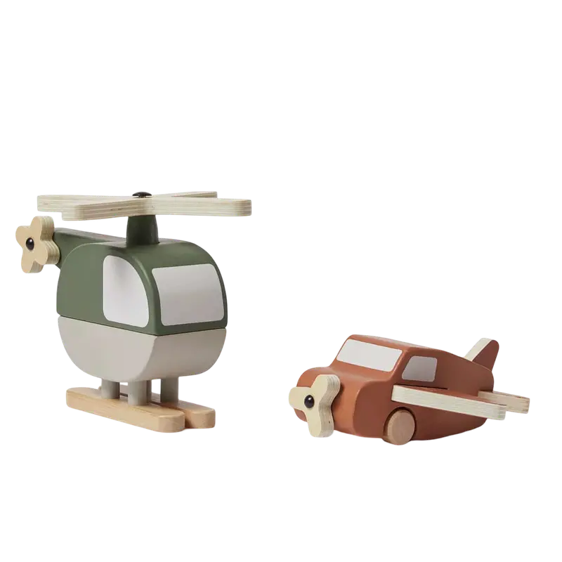 Handcrafted Wooden Helicopter And Airplane Duo Set 1