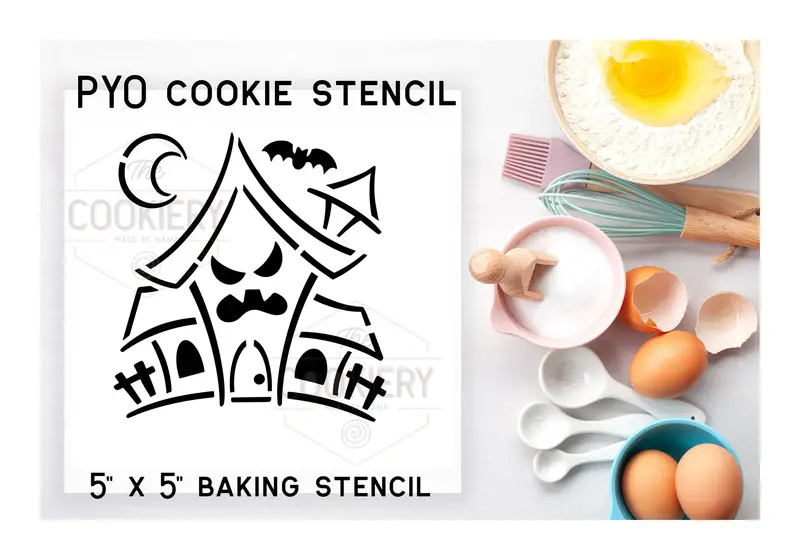 Haunted House Cookie Stencil – Paint-Your-Own Baking & Decorating Template 1