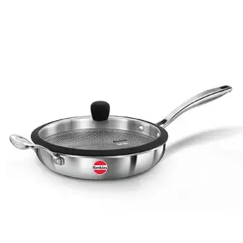 Hawkins Pro 26 Cm Honeycomb Nonstick Tri-Ply Frying Pan With Tempered Glass Lid & Stainless Handle – Silver (Psnf26G) 1