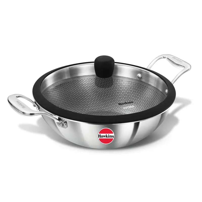Hawkins Pro 3.5L Shielded Nonstick Kadhai – Triply Construction With Stainless Handles & Glass Lid 1